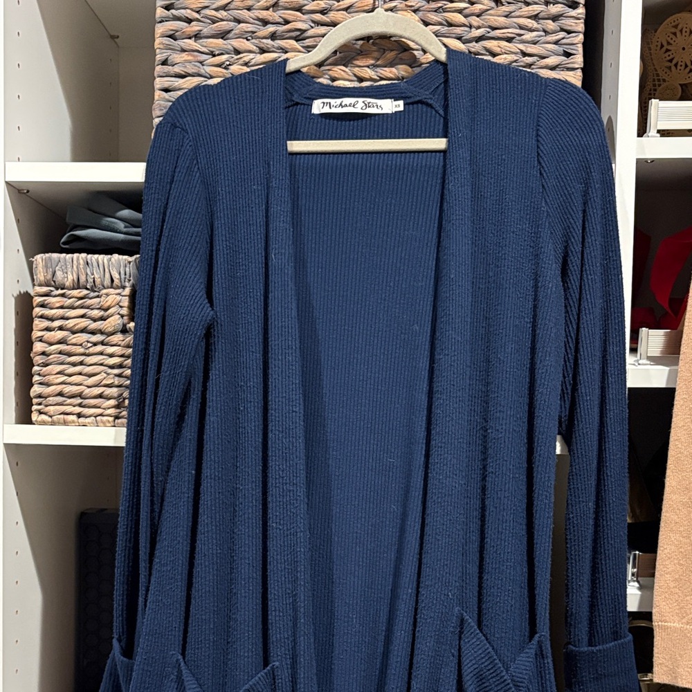 Michael Stars Navy Open-Front Ribbed Cardigan